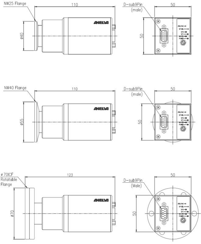 Cold Cathode Gauge M-370CG Dimensions